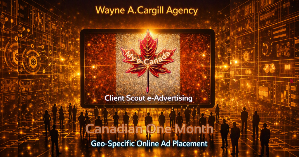 Wayne A. Cargill ~ Client Scout graphic design for Client Scout e-Advertising Canadian One Month Geo-Specific Online Ad Placement used in My e-Canada Word On The Street Search of Electronic Devices: American Entry Denied News Investigative Exposés and Advanced Image Cloning digital gallery